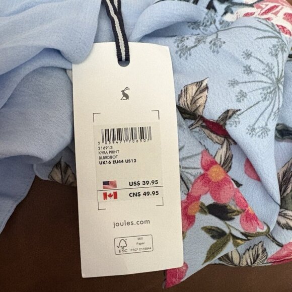 Joules Women's 12 Blue Floral Nature Botanical Butterfly Fairy Core Soft Blouse - Picture 3 of 3